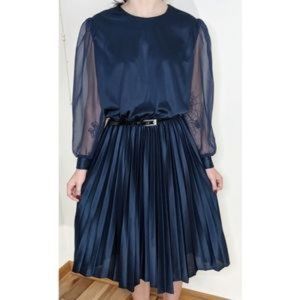 shimmery sheer pleated midi dress